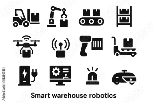Control vector forklift smart robot reader rack agv pallet icon warehouse icons