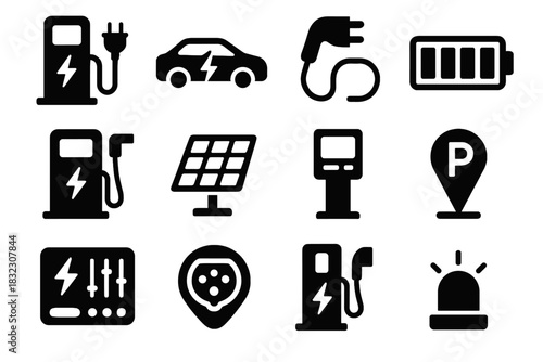 Marker battery icons indicator ev control vector interface charging solar icon