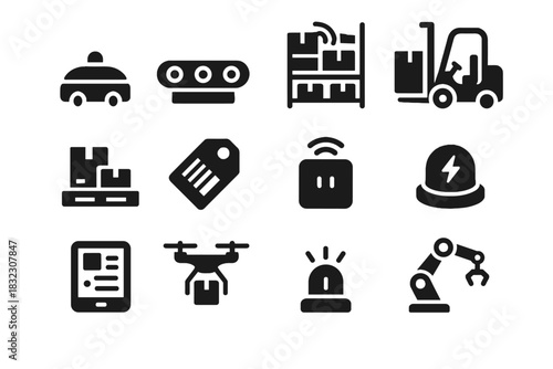 Transporter vector smart charging rack warehouse drone pad icon safety robotics sensor