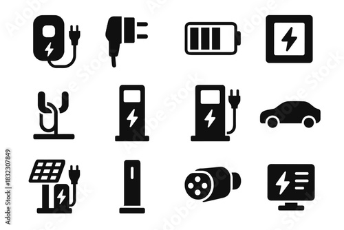 Fast ev charging icon black control silhouette vector kiosk charger payment cable