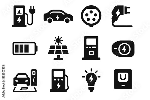 Pad charging icons connector icon panel ev port unit control vector lane