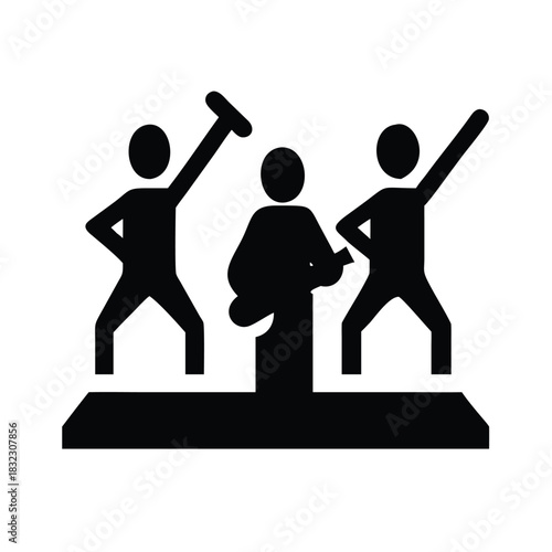 Music Band Icon Live Concert Performance with Singers and Guitarists on Stage Vector Illustration
