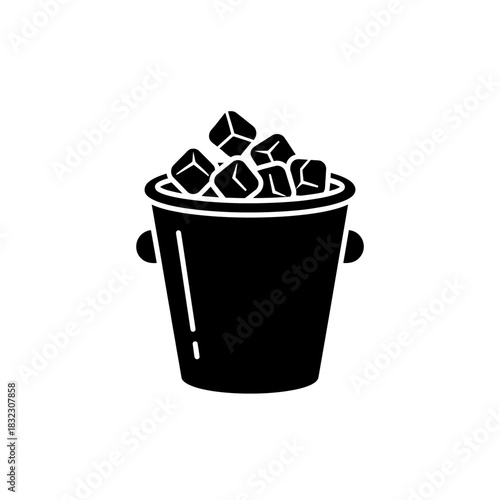 Filled black icon of a champagne bucket with ice