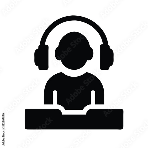 Customer Support Agent with Headphones Call Center Service Hotline Vector Illustration