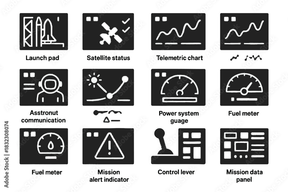 Fototapeta premium Space indicator telemetry icon icons power path mission vector control trajectory display