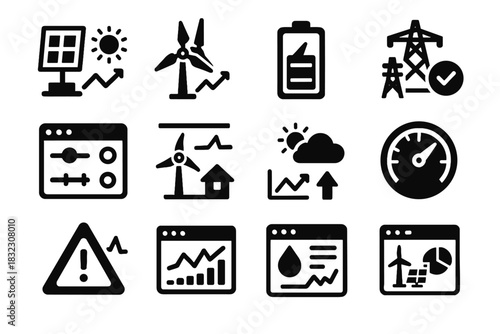 Icons efficiency icon display renewable interface wind system energy diagram vector analytics
