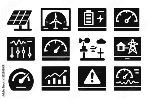 Control vector indicator energy turbine monitoring icon grid renewable icons battery analytics