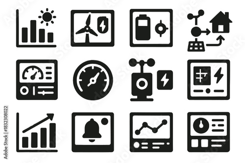 Energy screen meter renewable notification vector icon indicator solar icons weather graph