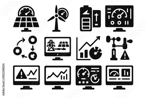 Turbine sensor efficiency solar icons icon vector screen connection renewable energy interface