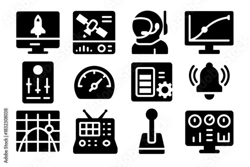 Icons control comm icon console navigation lever alert space rocket vector bell