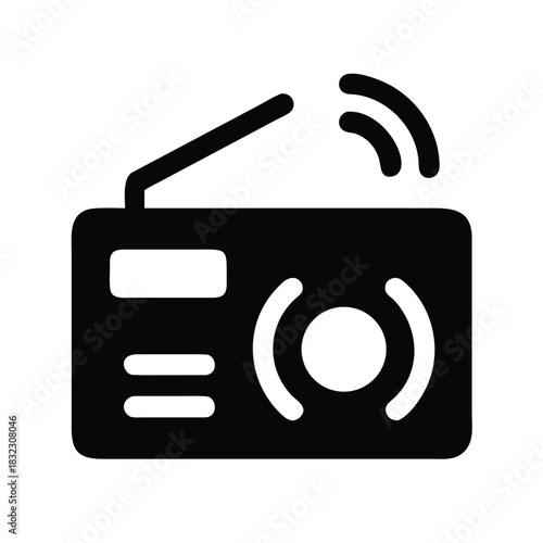 Radio antenna sound waves silhouette vector icon