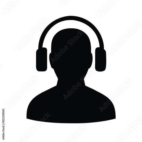 Person wearing headphones listening music silhouette vector icon