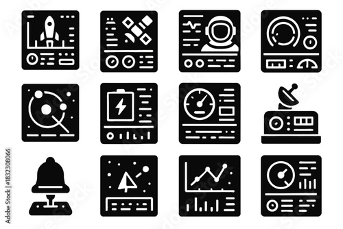 Mission dashboard console alert lever power control vector system satellite space icon