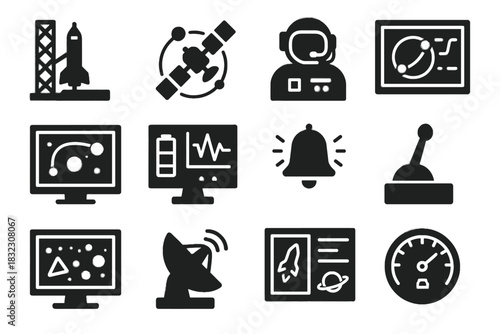 Vector gauge chart alert console space interface control icon telemetry launch station