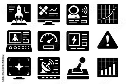 Icon control ground astronaut panel satellite power space lever vector navigation alert