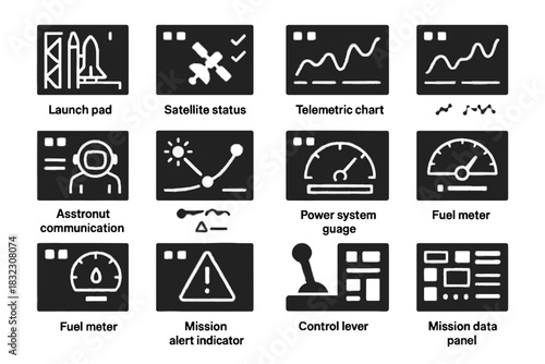 Space indicator telemetry icon icons power path mission vector control trajectory display