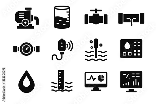 Water vector pipeline quality icon pump sensor gauge control icons segment smart