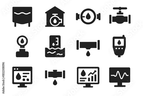 Valve interface station management smart icon flow analytics meter vector water sensor