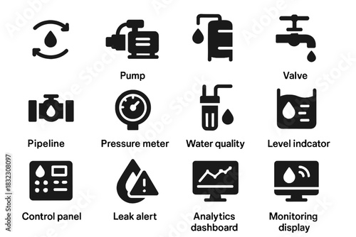 Reservoir management smart icon panel segment vector quality water dashboard meter alert