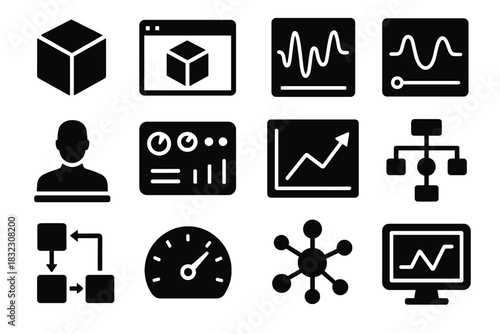 Graph dashboard vector chart icon monitoring digital gauge workflow screen icons schematic