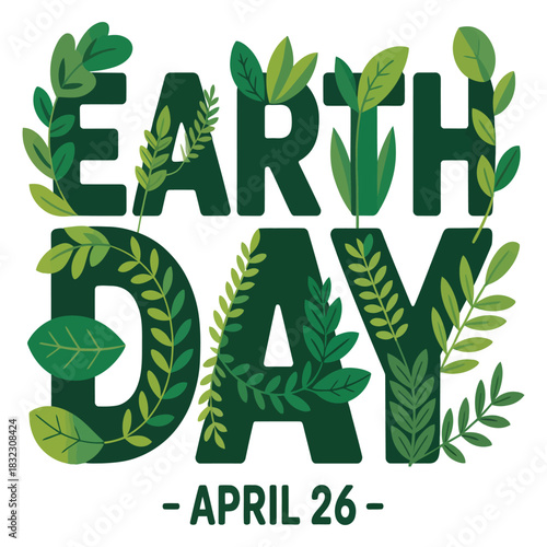 Green earth day celebration with nature inspired typography