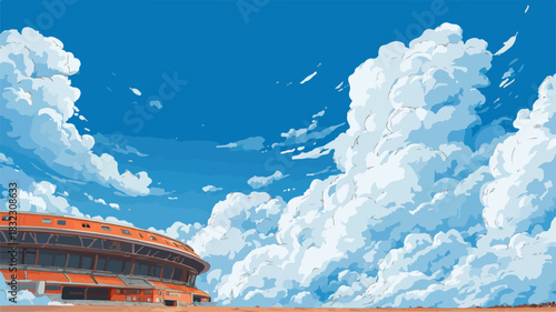 Stadium Painting with Clouds and Blue Sky Vector Illustration
