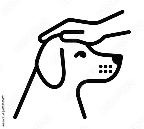 A hand gently pets a dog's head, showing care and affection.