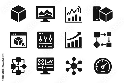 Control icon panel digital vector interface twin indicator simulation workflow chart icons