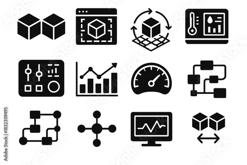Gauge system icons schematic twin digital icon performance workflow vector map display