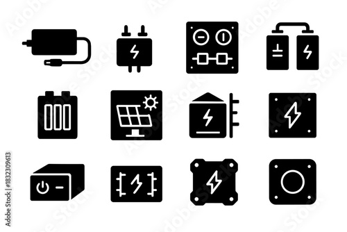 Minimal rugged node dc power tile modules efficiency battery energy vector icon