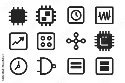 Microcontrollers embedded generator vector clock analog icon input unit set pad tile