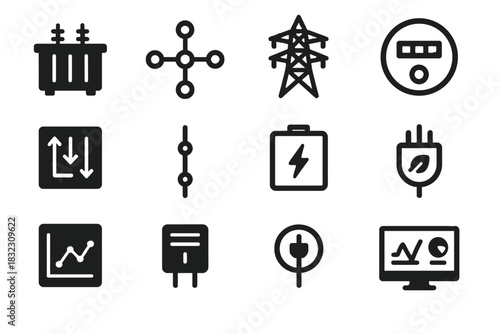 Renewable node distribution grid vector analytics stabilizer storage icon transformer smart