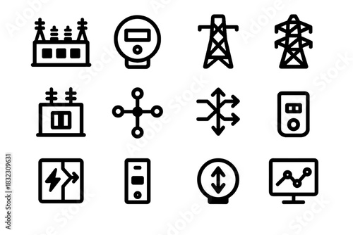 Smart transformer icon substation node port power tile module meter grid vector
