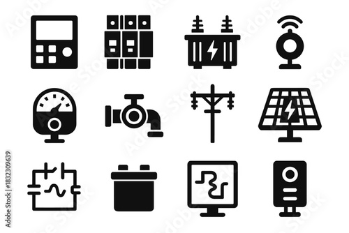 Tile module icon renewable stabilization vector grid block panel unit node smart