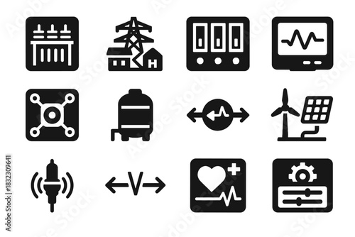 Voltage renewable storage router point smart circuit vector grid automated icon