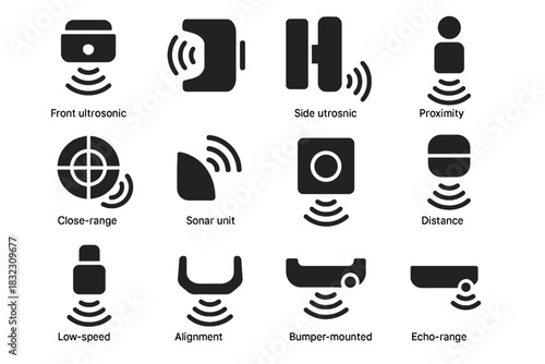 Ultrasonic sensor icon rear vector node unit module detector icons emitter
