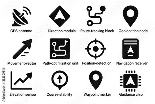 Navigation elevation icon geolocation vector gps chip module node sensor direction unit