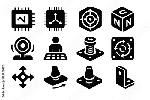 Icons inertial sensor node chip vector mounting block orientation icon bracket