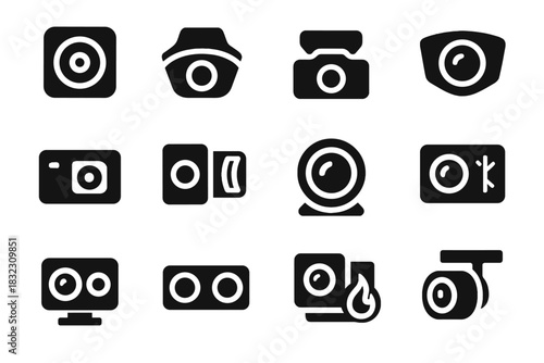 Icons camera fisheye vision thermal lane rearview imaging vector pair stereo icon