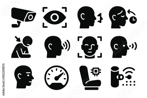 Vector camera cabin illuminator reader chip tracker module monitoring driver sensor icon