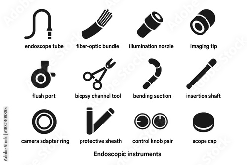 Endoscopic protective pair icons vector endoscope adapter insertion tool icon bending instruments
