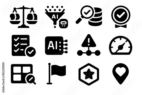 Integrity panel icons icon model checklist block ai evaluation vector compliance audit