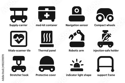 Vector tile stretcher compact icon light support cover emer thermal shape