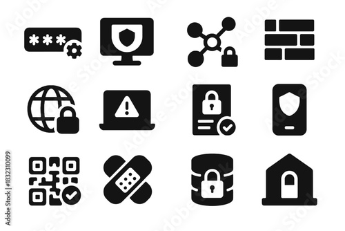 Set vector dns icon equal special isolation symbol shield no sterile cybersecurity