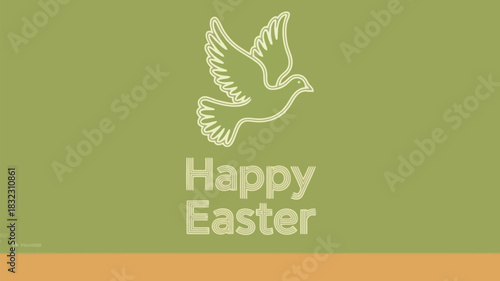 Minimalist happy easter greeting with a dove symbol and pastel green background