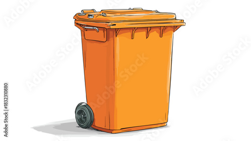 Orange Trash Can with Wheels Vector Isolated Outline