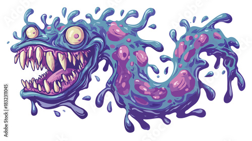 Detailed Liquid Monster Vector with Outline Isolated on White Background