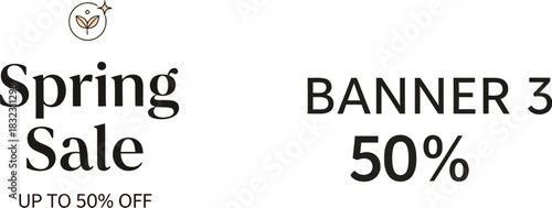 Spring sale banner with up to 50% off isolated on white background