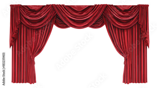 Elegant Red Theater Curtains Vector with Outline Isolated on White Background