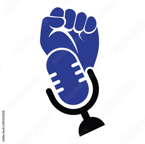 Fist podcast logo design vector illustration. Mic And fist logo concept design.